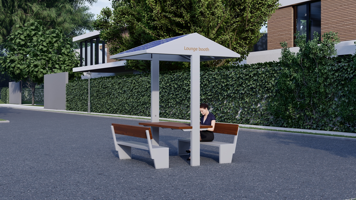 Rest Pavilion with Solar Powered Roof- YR-SPP-035 Rest Pavilion with Solar Powered Roof- YR-SPP-035
