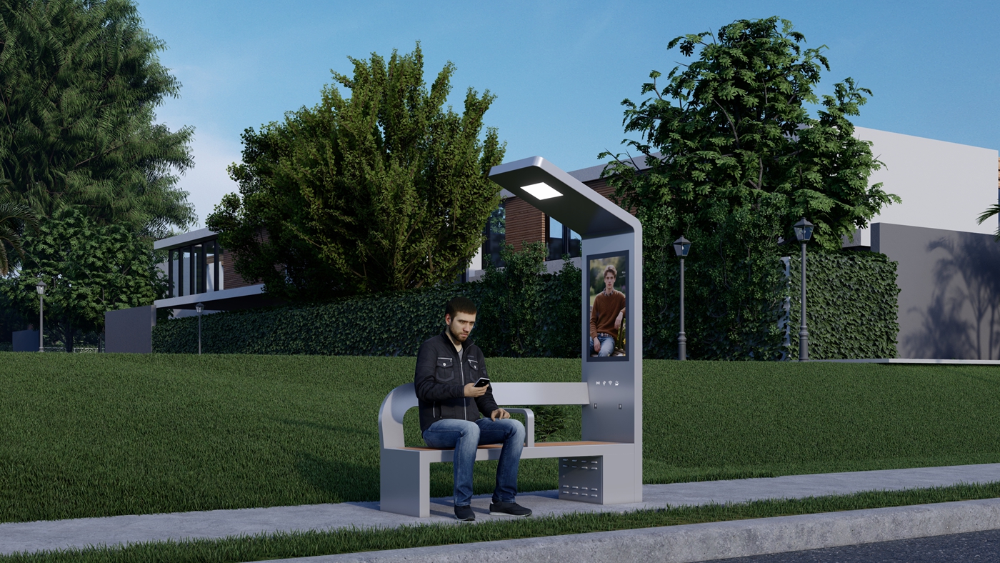 Solar Charging Public Bench- YR-SPP-019 Solar Charging Public Bench- YR-SPP-019