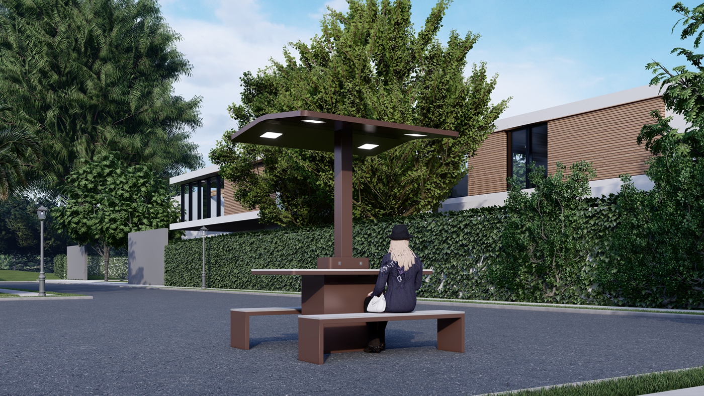 Table and Bench with Solar Panel Roof- YR-SPP-017 Table and Bench with Solar Panel Roof- YR-SPP-017