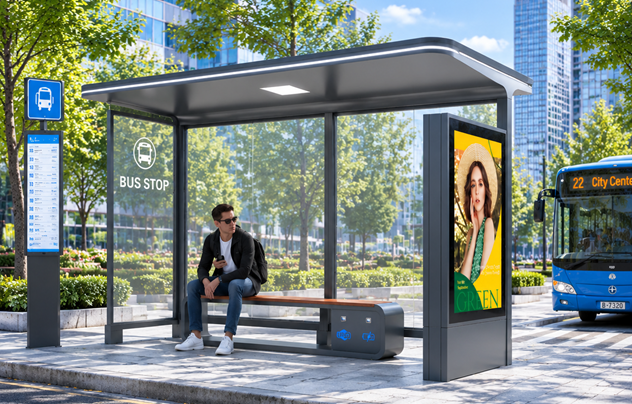 Outdoor Metal Bus Stop Shelter